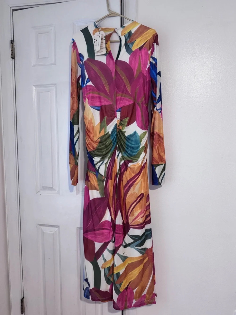 NWT Farm Rio Long-Sleeve Mock-Neck Mesh Slim Midi Dress NWT Large - Picture 8 of 13